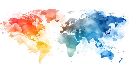 Watercolor World Map transparent background