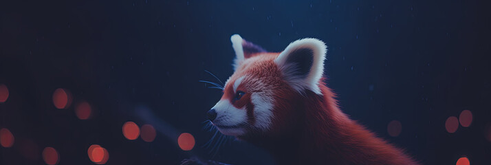 Majestic red panda captured in the serenity of a nocturnal habitat, captured against the backdrop...