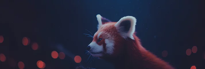 Foto op Plexiglas Majestic red panda captured in the serenity of a nocturnal habitat, captured against the backdrop of a deep blue night sky © kiddsgn
