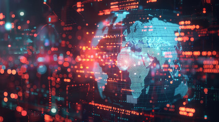 A computer generated image of a globe with a red and blue background