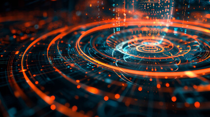 A colorful, abstract image with a blue and orange circle in the center