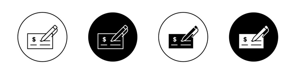 Money check icon set. pay cheque vector symbol. deposit cheque sign.