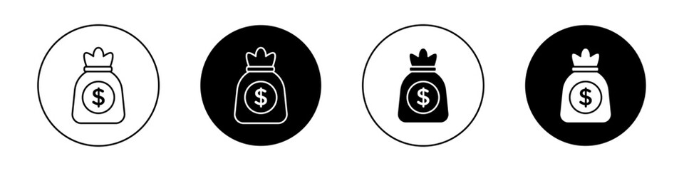 Money bag icon set. prize moneybag vector symbol. jackpot money sign. wealth abundance sign.