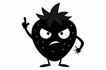Strawberry doing an angry face with hand show middle finger vector illustration