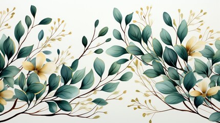 A painting of green leaves with yellow flowers
