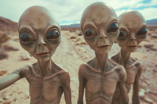 Close-up of friendly alien faces