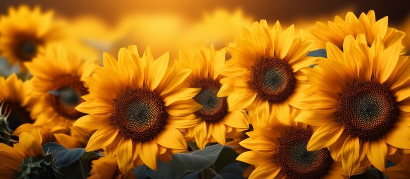 A field of sunflowers, a type of flowering plant, is filled with vibrant yellow petals. These annual plants are perfect for macro photography or adding a pop of color to any event