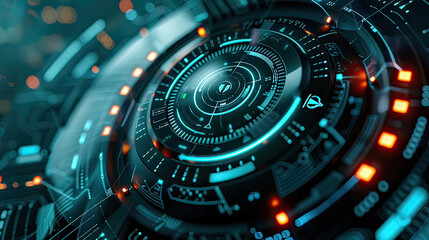 High-tech antivirus software interface, 3D-rendered shield against digital threats, space for text