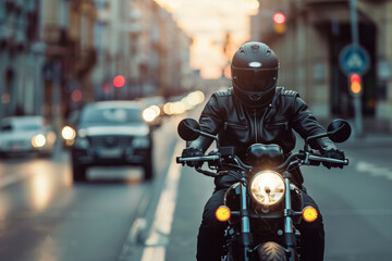 Motorcyclist riding through city streets