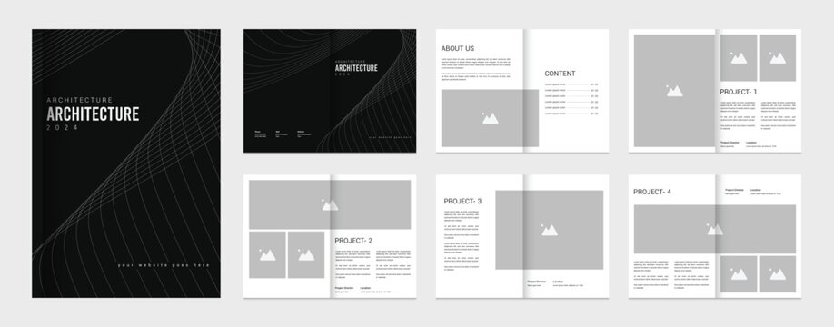 Architecture portfolio presentation, architecture portfolio layout design template for print, a4 size booklet template for architecture and interior design.