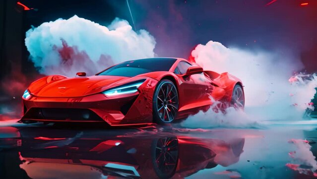Witness the exhilarating moment as splashing paint adds an explosion of color to a sleek red sports car, Young man washes his sports car created with generative, AI Generated