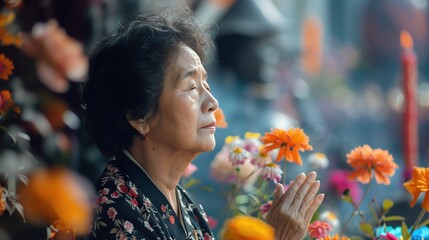 Capture the serene beauty of families paying respects to their ancestors at Ching Ming festival - obrazy, fototapety, plakaty