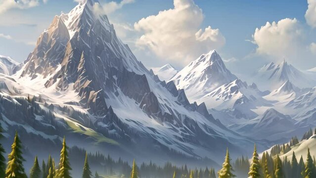 Mountain landscape with a river and snow-capped peaks, AI Generated