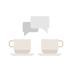 Socializing icon. Speech bubbles with two cups. Friends meeting over coffee. Dialogue, discussion, conversation, gossip over coffee cup.