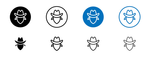 Cowboy icon set. vintage outlaw cowboy symbol in black and blue color. - obrazy, fototapety, plakaty