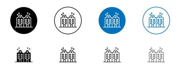 Amsterdam vector icon set. holland city house building vector sign. dutch skyline sign in black and blue color.