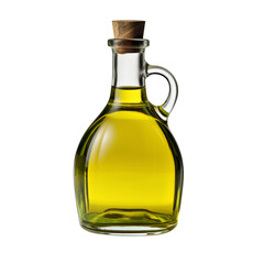 Glass bottle of olive oil isolated on transparent background, PNG available