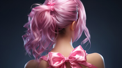 Female hairstyle with color ribbon