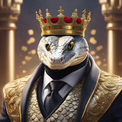 A richly dressed male snake in a crown is a symbol of the New Year according to the eastern calendar. Anthropomorph