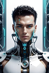 Cyborg man, portrait. Artificial intelligence, future technologies
