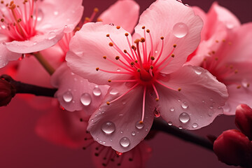 Close up of sakura flower pistil under macro lens. Macro photography