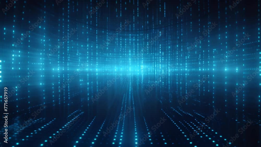 Poster blue matrix digital background, 3d rendering. computer digital drawing, big data flow with cyber blo