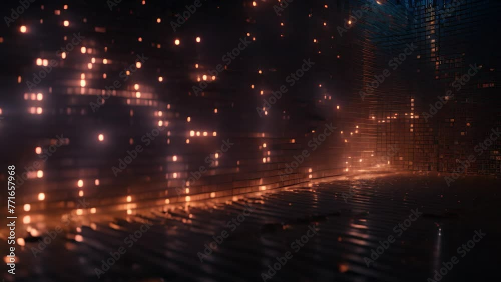 Poster abstract technology background. 3d illustration of circuit board with glowing particles, Digital background with blue binary code and AI algorithms, Black background, AI Generated