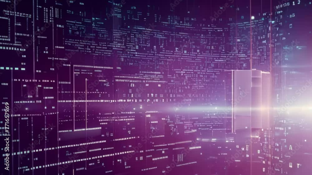 Poster Futuristic technology background with binary code. 3D Rendering, Digital background with blue binary code and AI algorithms, Black background, AI Generated