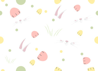 Seamless pattern with mammal animal elements.
Elements: Rabbit ears, whiskers and paws. Vector illustration on a white background.