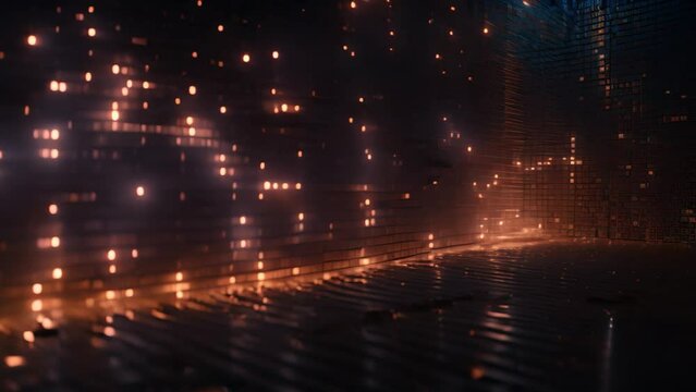 abstract technology background. 3d illustration of circuit board with glowing particles, Digital background with blue binary code and AI algorithms, Black background, AI Generated