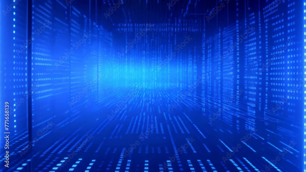 Poster binary code on the dark blue background, 3d rendering computer digital image, abstract stock market 