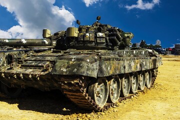 Battlefield tanks and technology. military technology. Wide image for banners, advertisements.