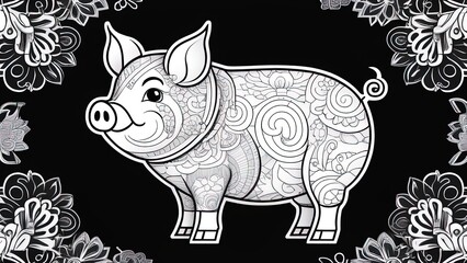 Fototapeta premium 2031 is the year of the pig. Chinese New Year. Year of the pig for chinese new year 2031or chinese fastival , lucky zodiahc lucky of the year. Coloring book