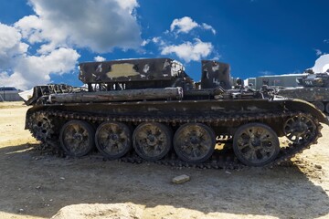 Fototapeta na wymiar Battlefield tanks and technology. military technology. Wide image for banners, advertisements.