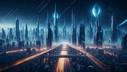 City of Tomorrow: Futuristic Metropolis with Illuminated Highway