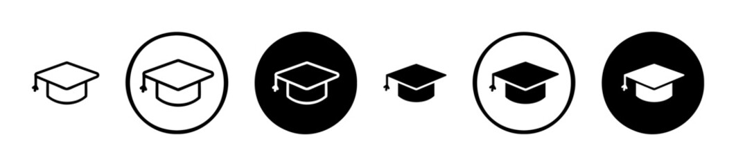 Graduation cap line icon set. Academic hat line icon. College education or diploma student degree cap sign suitable for apps and websites UI designs. - obrazy, fototapety, plakaty