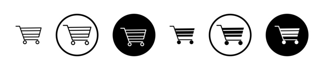 Retail Shopping and Cart Icons. Supermarket Trolley and Consumerism Symbols.
