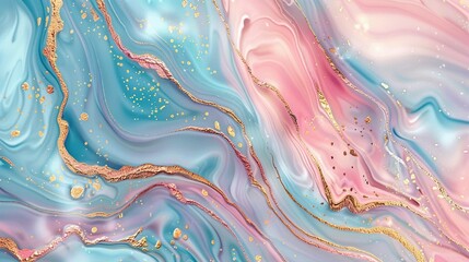 Soft pastel pink blue color and golden lines, with liquid fluid marbled paper texture banner texture