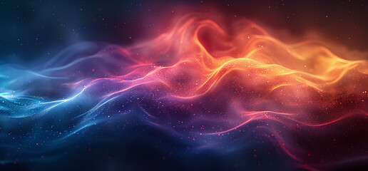 Abstract colorful wave pattern with a dynamic fluid effect, representing motion and energy on a dark background.