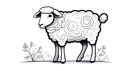 Fototapeta premium sheep, goat face, Asian zodiac sign, astrological symbol, isolated on white. illustration. Flat design. Chinese New Year 2027 card, banner, poster, horoscope element. coloring book