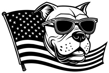 Americana smile buldog flag on-sunglass-ripped vector illustration  - obrazy, fototapety, plakaty