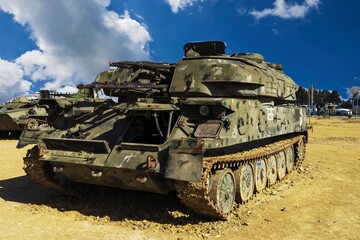 Battlefield tanks and technology. military technology. Wide image for banners, advertisements.