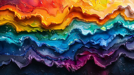 Vibrant Rainbow Colors Flowing in Abstract Pattern. Oil paint texture