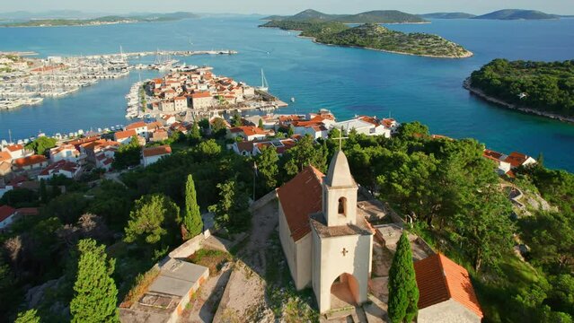 St. Nicholas church and the old town of Tribunj in Dalmatia region of Croatia