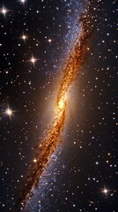 A glittering golden spiral galaxy stretches across a backdrop of innumerable stars, showcasing the magnificence of the universe. - obrazy, fototapety, plakaty