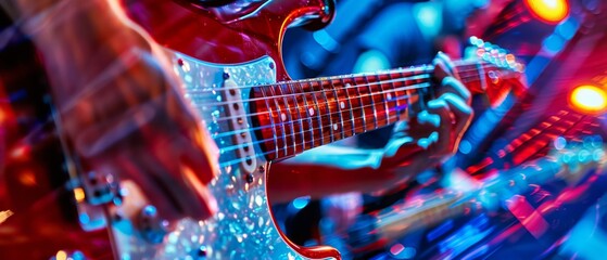 Close up of a guitar being played music in motion - obrazy, fototapety, plakaty