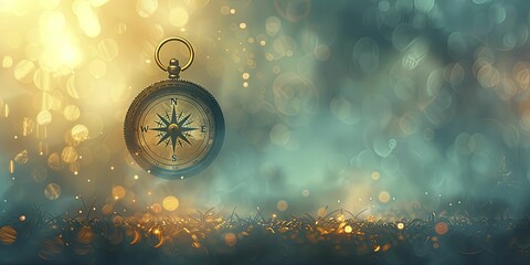 Whispery image of a compass pointing towards a dream, illustrated in a soft fade on a light background. - obrazy, fototapety, plakaty