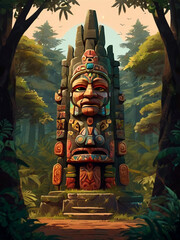 An interesting totem in the forest 