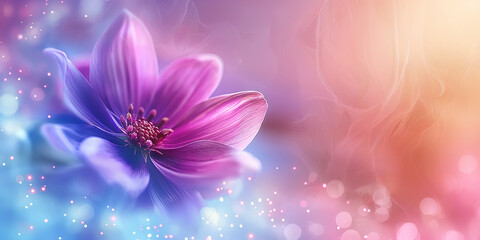 Leuchtende Blume in pink und schönen Bokeh im Hintergrund als Poster Nahaufnahme, ai generativ