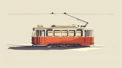 An hypothetical Tramcar car and shadow on a blank background are depicted in this retro art sketch.